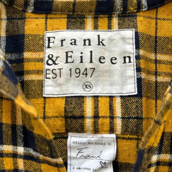 Frank & Eileen Plaid Flannel Button Down Shirt Women Size XS Yellow - Picture 3 of 8